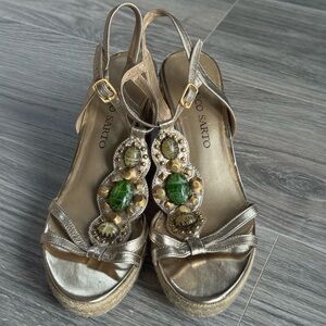 Franco Sarto Metallic Espadrille Wedge Sandals Size 7